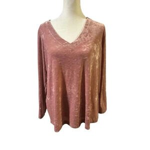 J. Jill Top Womens Size Small Petite Velvet Pink Soft Crushed Long Sleeve V-Neck